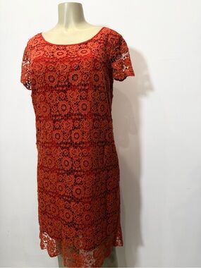 Anthropologie Crochet Lace Midi Dress - Rust Orange